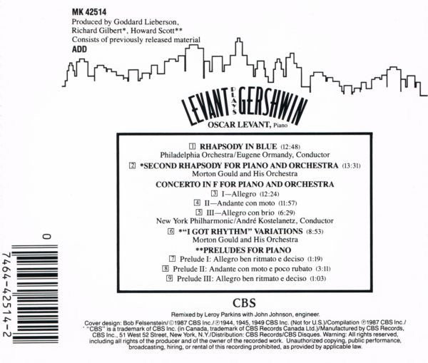 Oscar Levant, George Gershwin - Levant Plays Gershwin (CD) Image