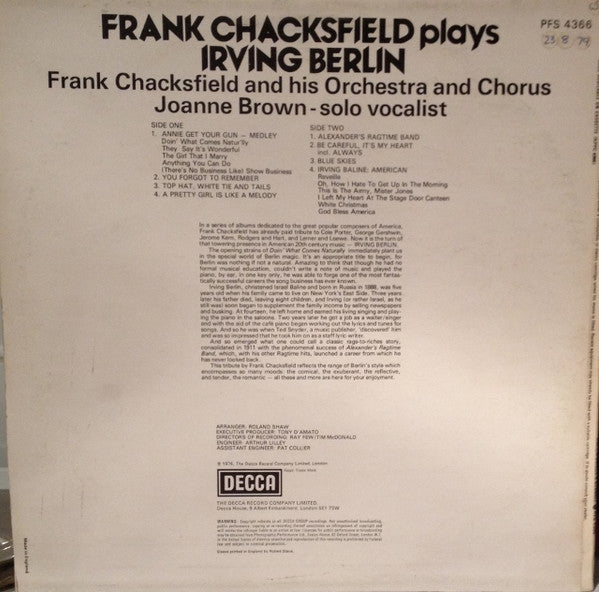 Frank Chacksfield - Frank Chacksfield Plays Irving Berlin (Vinyl) Image