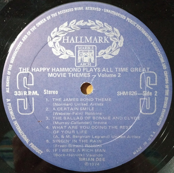 Brian Dee - The Happy Hammond Plays All Time Great Movie Themes Vol.2 (Vinyl) Image