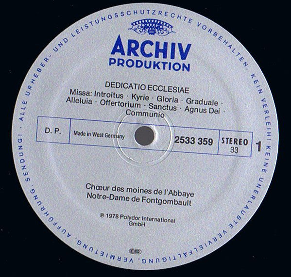 ChÅ“ur Des Moines De L'abbaye De Fontgombault - Gregorianischer Choral = Gregorian Chant = Chant GrÃ©gorian - Benediktinerabtei Notre-Dame De Fontgombault (Vinyl) Image