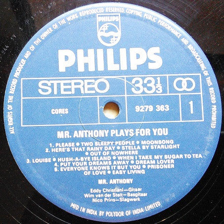 Mr. Anthony - Mr. Anthony Plays For You...Romantic Piano Favourites (Vinyl)