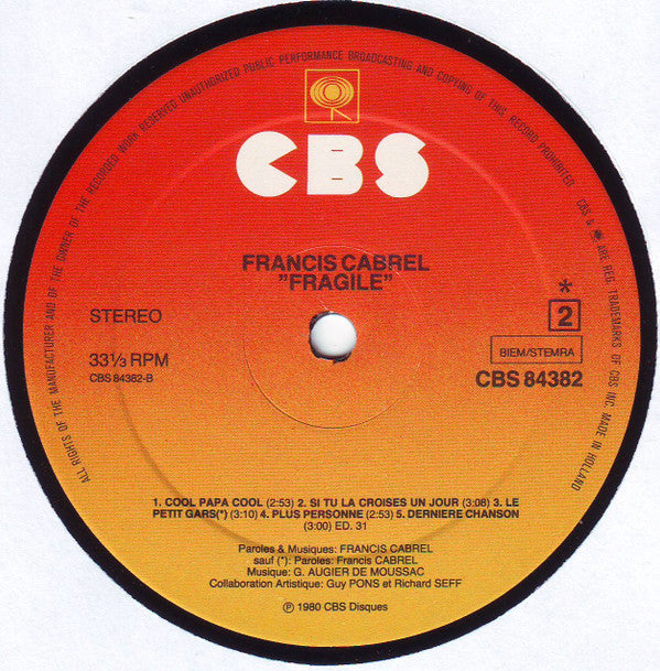 Francis Cabrel - Fragile (Vinyl)
