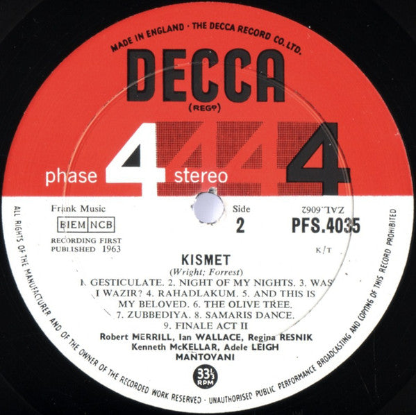 Mantovani And His Orchestra With The Mike Sammes Singers - Kismet (Vinyl) Image