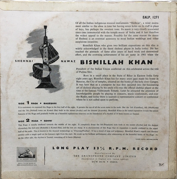 Bismillah Khan - Raga Bageshri / Raga Sohoni (Vinyl) Image