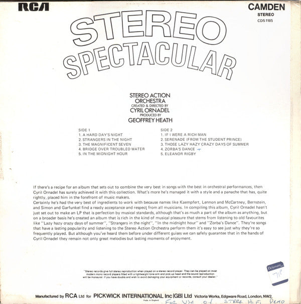 Stereo Action Orchestra, The Created & Directed By Cyril Ornadel - Thrill To The Exciting Sounds Of Stereo Spectacular (Vinyl) Image