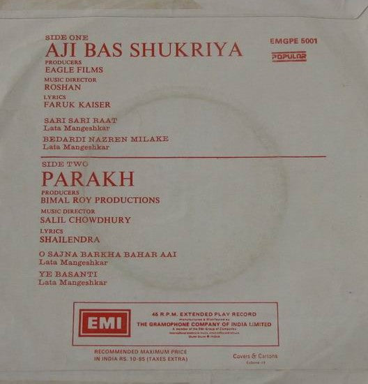 Lata Mangeshkar - Aji Bas Shukriya / Parakh (45-RPM)