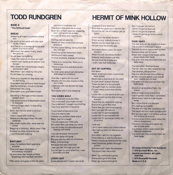 Todd Rundgren - Hermit Of Mink Hollow (Vinyl) Image