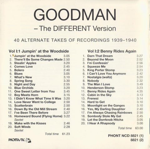 Benny Goodman - The Different Version, Vol. I: 40 Alternate Takes Of Recordings 1939-1940 (CD) (2 CD) Image