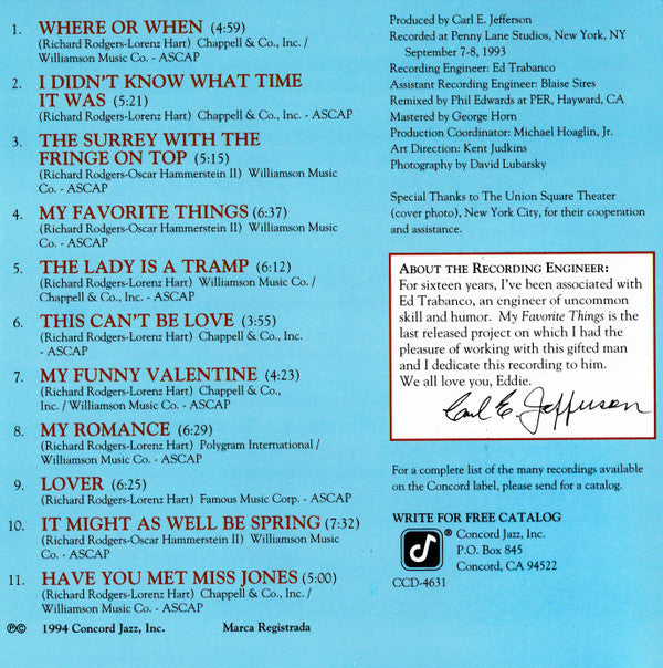 Adam Makowicz Trio With George Mraz & Alan Dawson - My Favorite Things - The Music Of Richard Rodgers (CD)