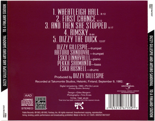 Dizzy Gillespie And Arturo Sandoval - To A Finland Station (CD) Image