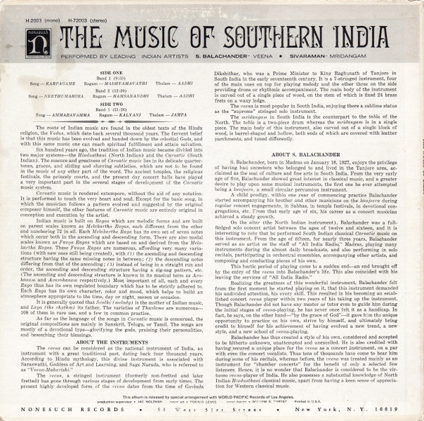 Sundaram Balachander, Umayalpuram K. Sivaraman - The Music Of India (Vinyl)