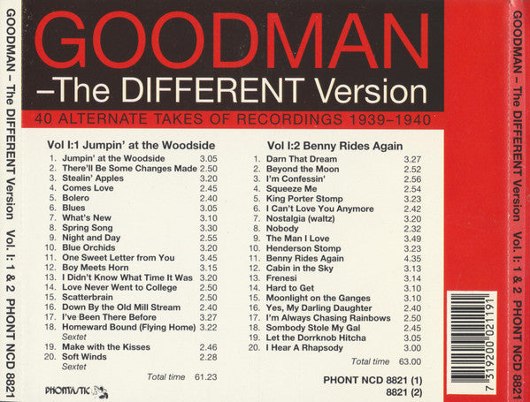 Benny Goodman - The Different Version, Vol. I: 40 Alternate Takes Of Recordings 1939-1940 (CD) (2 CD) Image