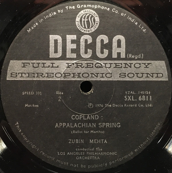 Leonard Bernstein / George Gershwin / Aaron Copland, Los Angeles Philharmonic Orchestra, Zubin Mehta - Overture 'Candide' / An American In Paris / Appalachian Spring (Vinyl) Image