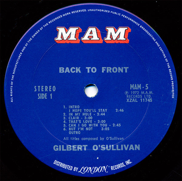 Gilbert O'Sullivan - Back To Front (Vinyl)