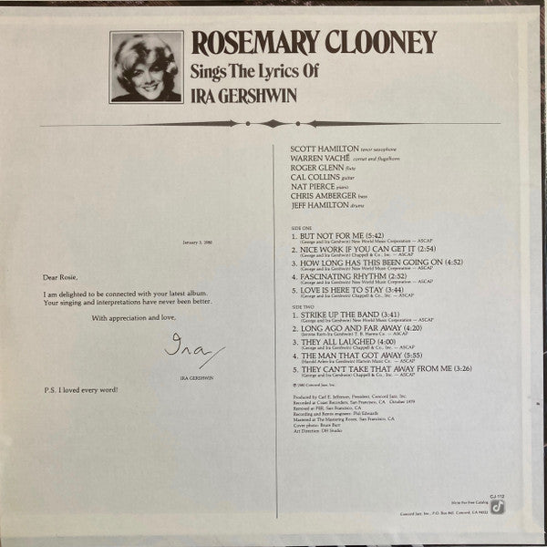Rosemary Clooney - Rosemary Clooney Sings The Lyrics Of Ira Gershwin (Vinyl) Image