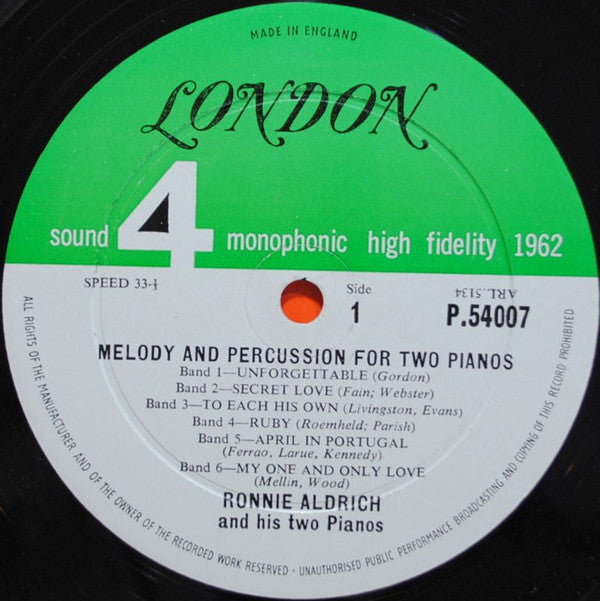 Ronnie Aldrich And His Two Pianos - Melody And Percussion For Two Pianos (Vinyl)