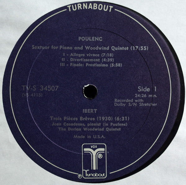 Francis Poulenc / Jacques Ibert / EugÃ¨ne Bozza / Jean FranÃ§aix, Jean Casadesus / Dorian Quintet - Sextuor / 3 PiÃ¨ces / Scherzo / Quintet (Vinyl) Image