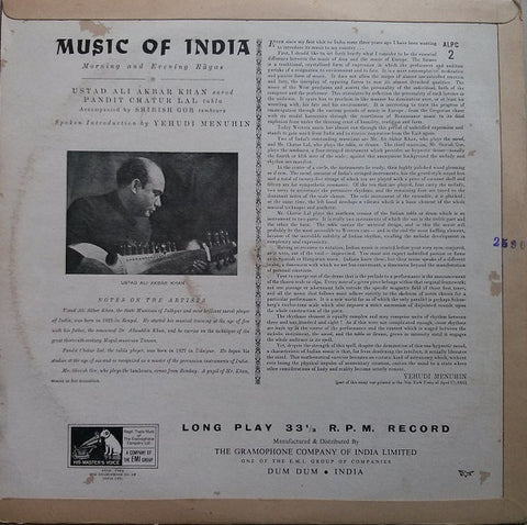 Ali Akbar Khan, Chatur Lal - Music Of India (Morning And Evening RÄgas) (Vinyl) Image