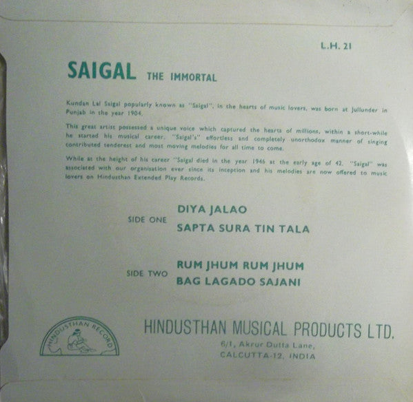 K. L. Saigal - Saigal The Immortal (45-RPM)