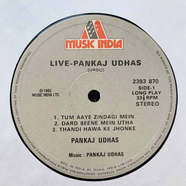 Pankaj Udhas - Live - Pankaj Udhas (Ghazals) (Vinyl) Image