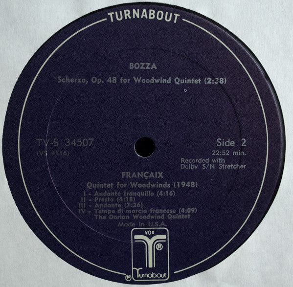Francis Poulenc / Jacques Ibert / EugÃ¨ne Bozza / Jean FranÃ§aix, Jean Casadesus / Dorian Quintet - Sextuor / 3 PiÃ¨ces / Scherzo / Quintet (Vinyl) Image