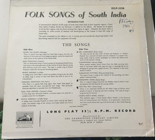 Various - Folk Songs Of South India (Vinyl)