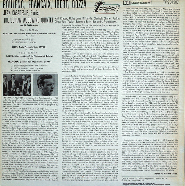 Francis Poulenc / Jacques Ibert / EugÃ¨ne Bozza / Jean FranÃ§aix, Jean Casadesus / Dorian Quintet - Sextuor / 3 PiÃ¨ces / Scherzo / Quintet (Vinyl) Image
