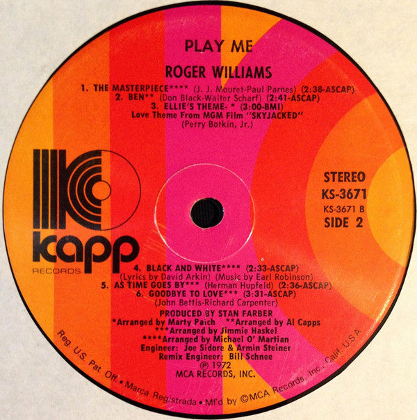 Roger Williams (2) - Play Me - Love Theme From "Lady Sings The Blues" (Vinyl) Image