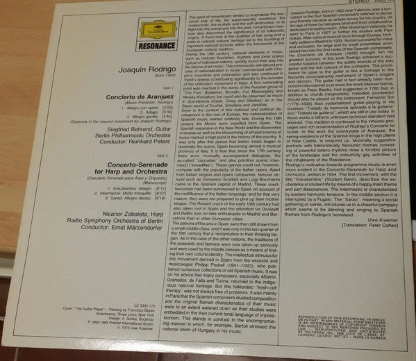 JoaquÃ­n Rodrigo, Siegfried Behrend, Nicanor Zabaleta - Concierto De Aranjuez / Konzertserenade FÃ¼r Harfe (Vinyl) Image