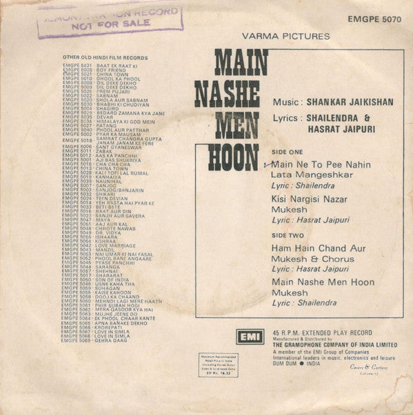 Shankar-Jaikishan - Main Nashe Men Hoon (45-RPM)