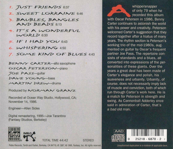 Benny Carter Meets Oscar Peterson - Benny Carter Meets Oscar Peterson (CD) Image