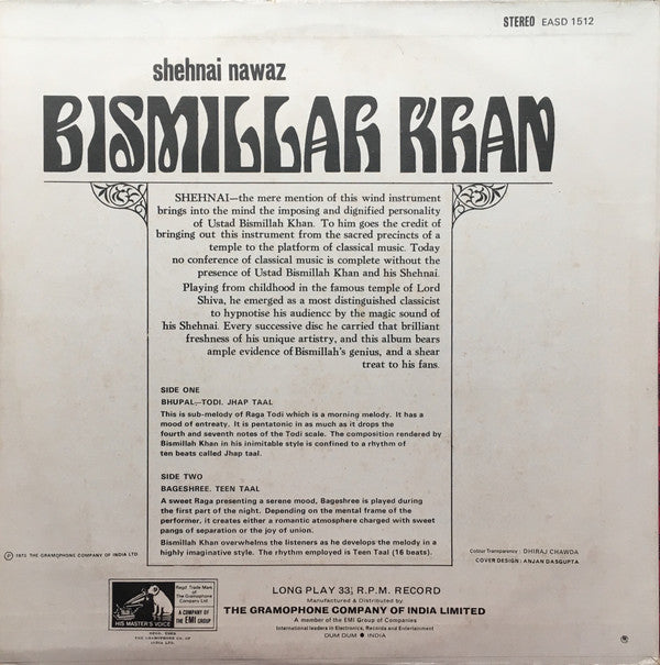 Bismillah Khan - Raga: Bhupal-Todi Jhap Taal ● Bageshree Teen Taal (Vinyl)