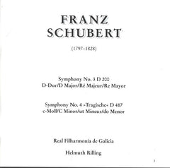 Franz Schubert, Helmuth Rilling, Real Filharmonía De Galicia - Symphonies Nos. 3 & 4 (CD)