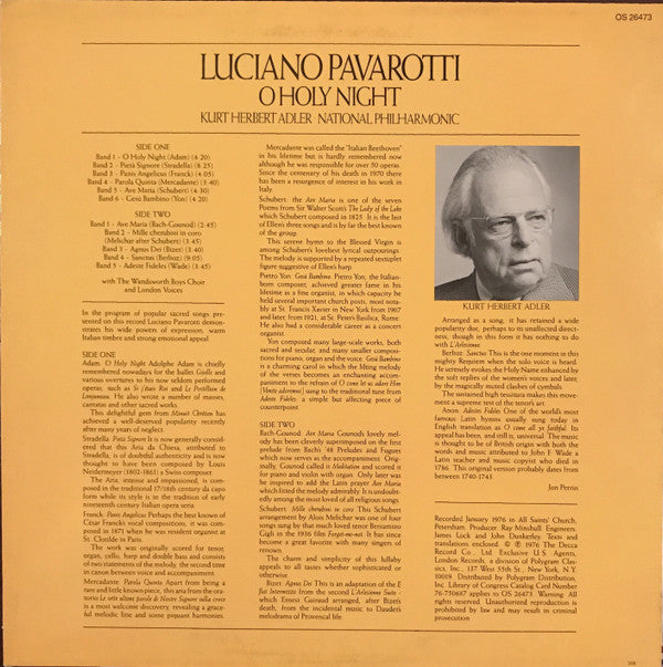 Luciano Pavarotti, National Philharmonic Orchestra, Kurt Herbert Adler - O Holy Night (Vinyl) Image