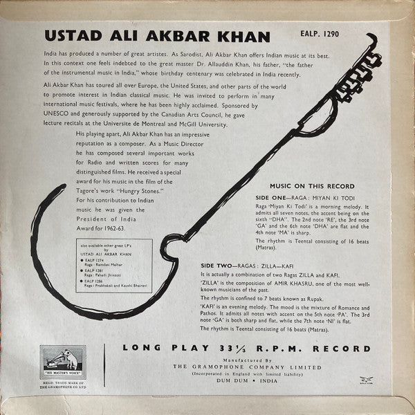 Ali Akbar Khan - Raga Miyan Ki Todi / Raga Zilla-Kafi (Vinyl)