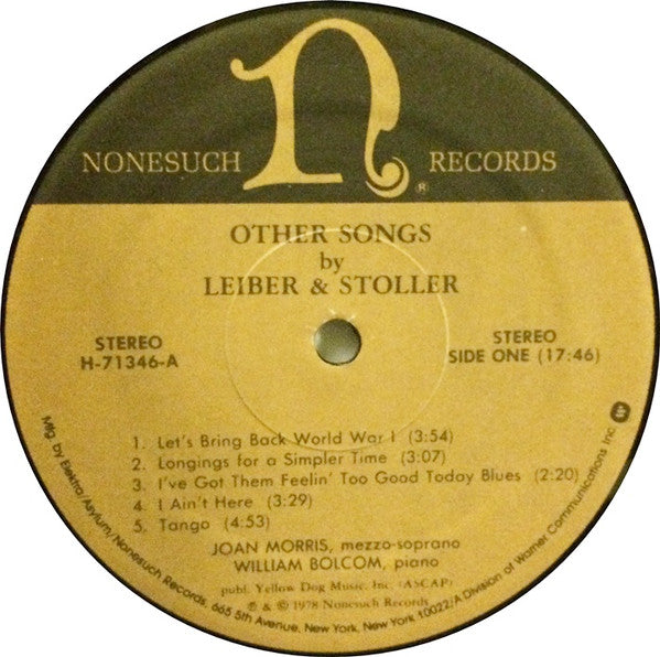 Joan Morris And William Bolcom - Other Songs By Leiber & Stoller (Vinyl)