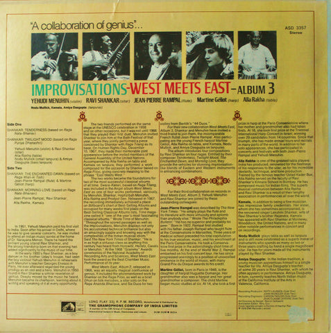 Yehudi Menuhin - Ravi Shankar - Jean-Pierre Rampal - Improvisations - West Meets East - Album 3 (Vinyl) Image