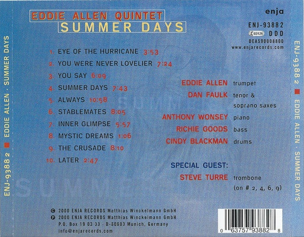 Eddie Allen Quintet - Summer Days (CD) Image