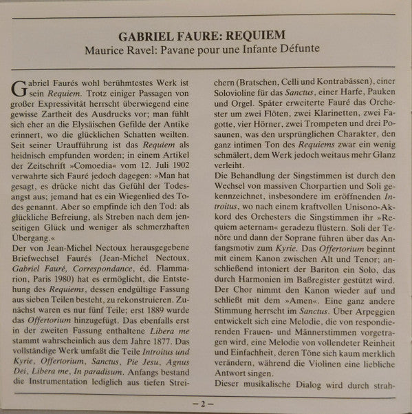 Gabriel Fauré / Maurice Ravel - Kathleen Battle, Andreas Schmidt (2), Philharmonia Chorus, Philharmonia Orchestra, Carlo Maria Giulini - Requiem / Pavane Pour Une Infante Défunte (CD)