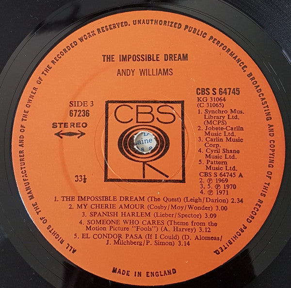 Andy Williams - The Impossible Dream (Vinyl) (2 LP) Image