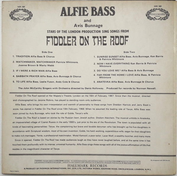 Alfie Bass And Avis Bunnage - Fiddler On The Roof (Vinyl) Image
