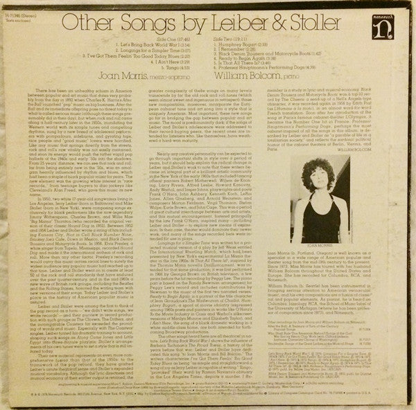 Joan Morris And William Bolcom - Other Songs By Leiber & Stoller (Vinyl)