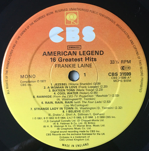 Frankie Laine - American Legend -16 Greatest Hits (Vinyl)