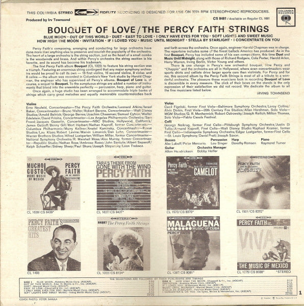 Percy Faith Strings, The - Bouquet Of Love (Vinyl) Image
