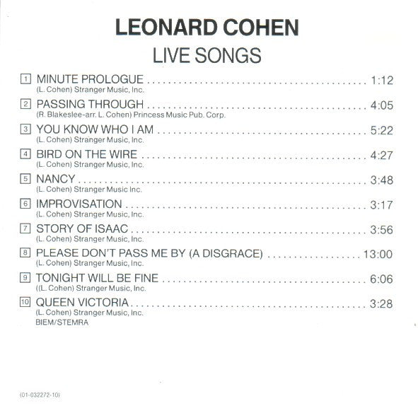 Leonard Cohen - Live Songs (CD)