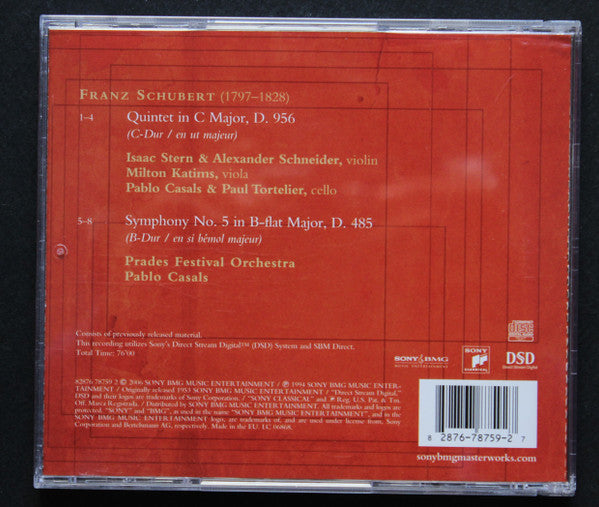 Franz Schubert / Isaac Stern, Alexander Schneider, Milton Katims, Pablo Casals, Paul Tortelier / Prades Festival Orchestra, Pablo Casals - Quintet D. 956 / Symphony No.5 D. 485 (CD)