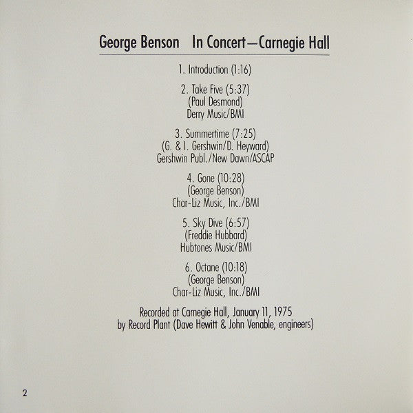 George Benson - In Concert - Carnegie Hall (CD) Image
