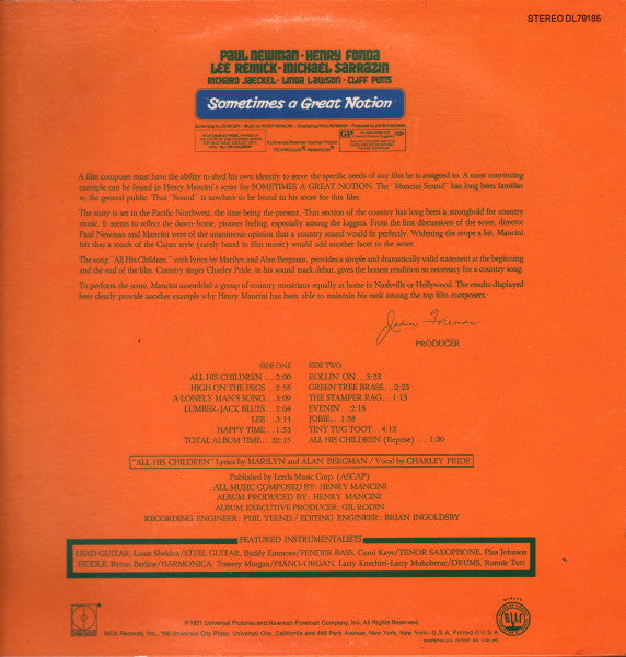Henry Mancini With Charley Pride - Sometimes A Great Notion (The Original Sound Track Album) (Vinyl)