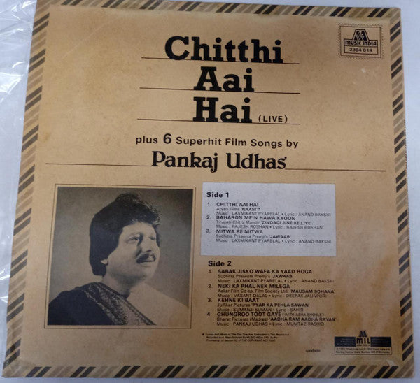 Pankaj Udhas - Chitthi Aai Hai (Live) Plus 6 SuperHit Film Songs By Pankaj Udhas (Vinyl) Image