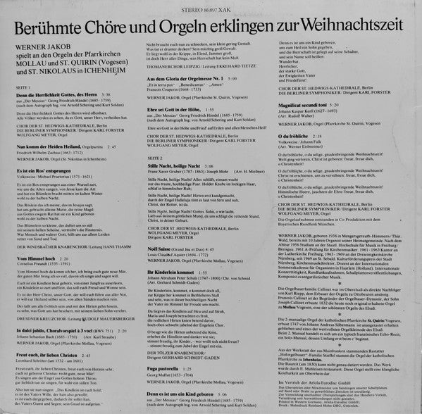 Chor Der St. Hedwigs-Kathedrale Berlin, Dresdner Kreuzchor, Thomanerchor, Windsbacher Knabenchor, TÃ¶lzer Knabenchor, Werner Jacob - BerÃ¼hmte ChÃ¶re Und Orgeln Erklingen Zur Weihnachtszeit (Vinyl) Image